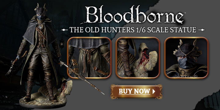Bloodborne The Old Hunters 1/6 Scale Statue: Hunter, Bloodborne 1/6 Scale Weapon: Hunter's Arsenal Saw Cleaver & Hunter Blunderbuss, Bloodborne 1/6 Scale Weapon: Hunter's Arsenal Beast Cutter, Bloodborne 1/6 Scale Weapon: Hunter's Arsenal Cannon, Bloodborne 1/6 Scale Weapon: Hunter's Arsenal Kirkhammer, Bloodborne Collections, Bloodborne Collector's Item, Bloodborne Weapon