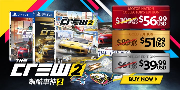 The Crew 2, Asia, price, gameplay, features, trailers, PlayStation 4, Deluxe Edition, Gold Edition, Motor Nation Collector's Edition, Limited Edition 561357 - Regular Edition