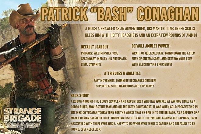Strange Brigade, Strange Brigade DLC Schedule, New character, DLC character, Patrick “Bash” Conaghan, update, new maps, PlayStation 4, Xbox One, US, North America, Europe, gameplay, features, price