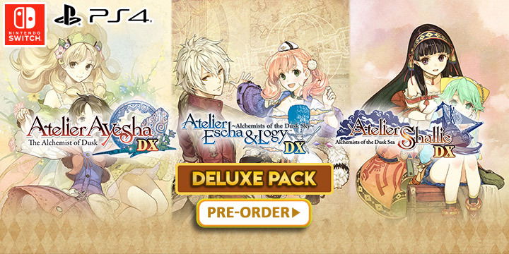 Atelier Dusk Trilogy Deluxe Pack, Atelier, PS4, Switch, PlayStation 4, Nintendo Switch, US, North America, Japan, Europe, Asia, release date, gameplay, features, price, pre-order, Limited Edition, Atelier Ayesha: The Alchemist of Dusk, Atelier Escha & Logy: Alchemists of the Dusk Sky, Atelier Shallie: Alchemists of the Dusk Sea, Koei Tecmo Games, Gust