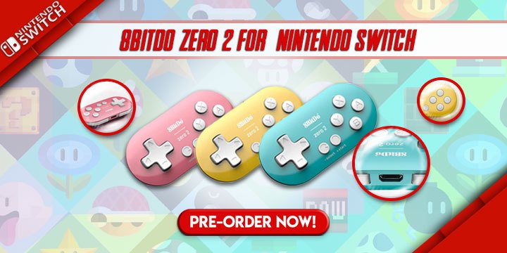  8BitDo Zero 2 for Nintendo Switch, 8BitDo Zero 2, 8BitDo, Bluetooth Gamepad, Pink, Yellow, Turquoise, Pre-order, Accessories