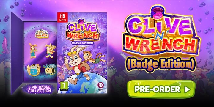 Clive ‘N’ Wrench, Clive and Wrench, Numskull Games, Dinosaur Bytes Studio, Europe, Release Date, gameplay, features, price, pre-order now, trailer, Switch, Nintendo Switch, screenshots, Standard Edition, Badge Edition