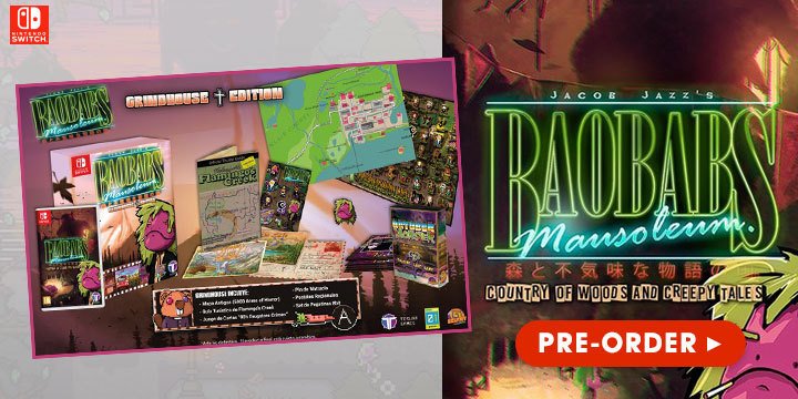 Baobabs Mausoleum: Country of Woods and Creepy Tales Grindhouse Edition, Baobabs Mausoleum, Baobabs Mausoleum Country of Woods & Creepy Tales, Nintendo Switch, Tesura Games, Europe, physical game, release date, price, pre-order, features