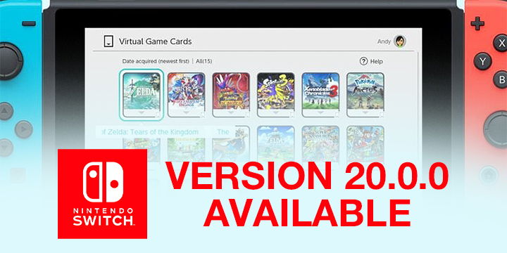 Nintendo, Nintendo Switch, version 20.0.0, Virtual Game Cards, GameShare
